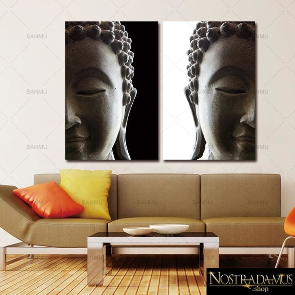 Tableau Bouddha Noir & Blanc - Deux panneaux - Peinture et Calligraphie