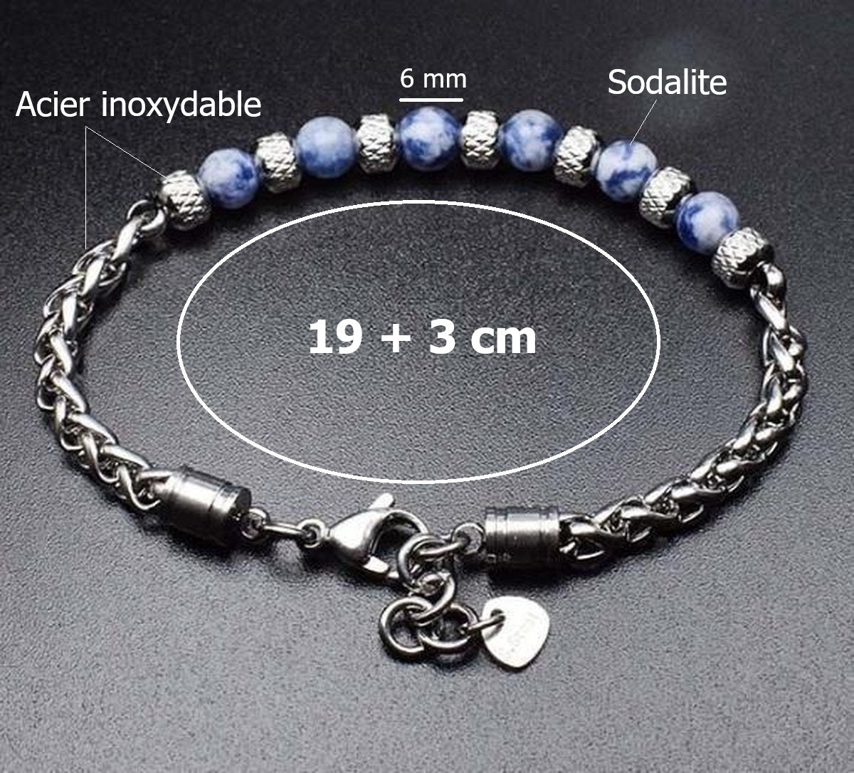 Bracelet Acier & Sodalite - Canalisation de l'Intuition