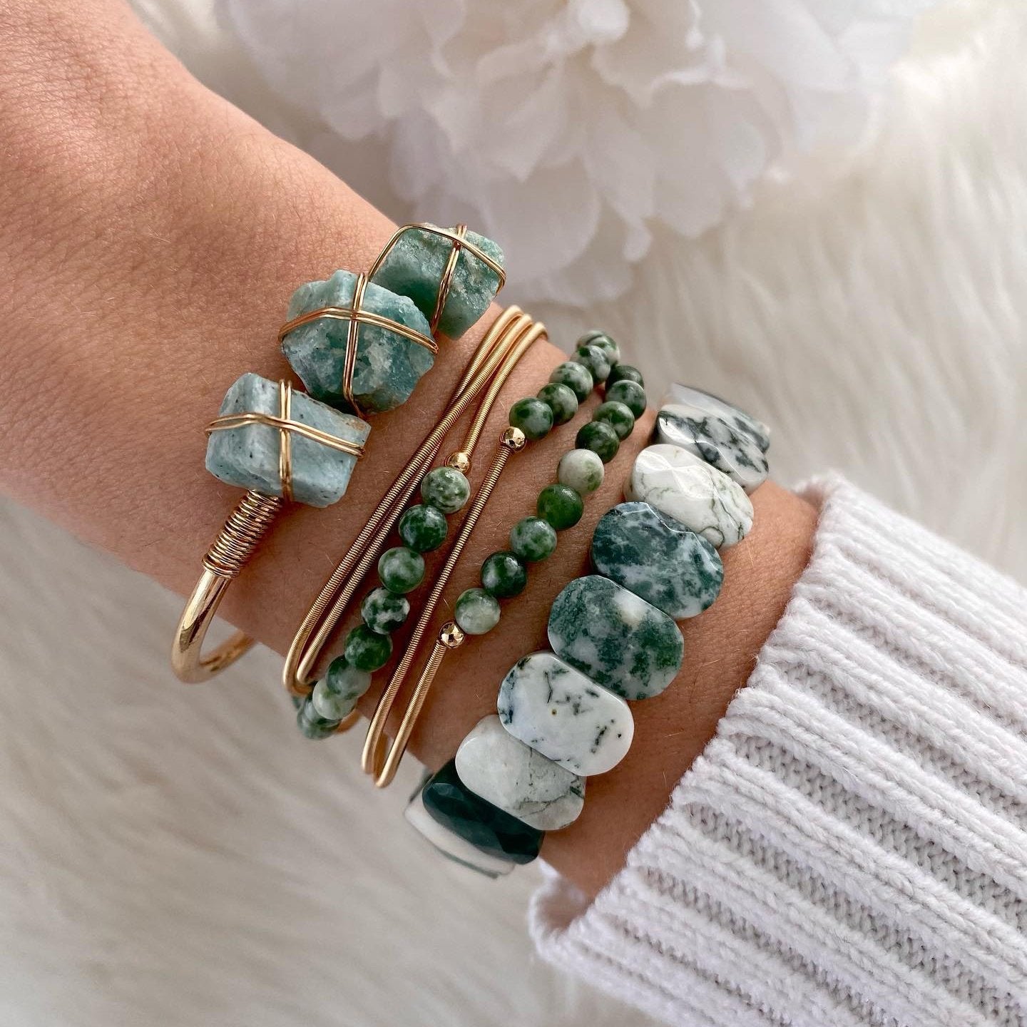 Bracelet en Agate Mousse - Équilibre & Abondance