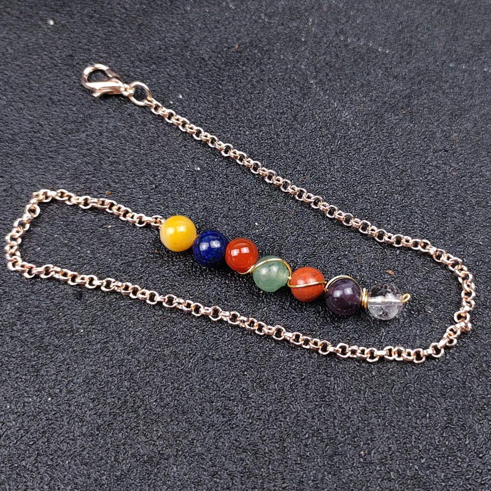 Pendule des 7 Chakras en Quartz Rose
