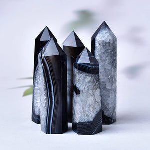 Baguette en Agate Noire Rubanée - Ancrage & Spiritualité