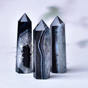 Baguette en Agate Noire Rubanée - Ancrage & Spiritualité