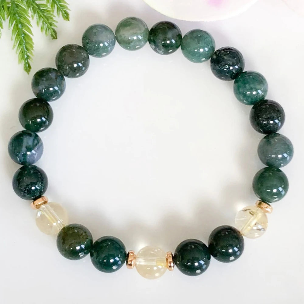 Bracelet Agate Mousse & Citrine - Ancrage & Abondance