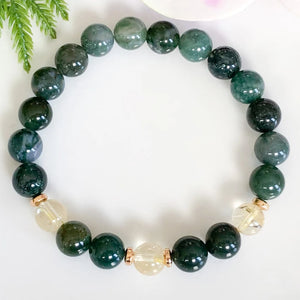 Bracelet Agate Mousse & Citrine - Ancrage & Abondance