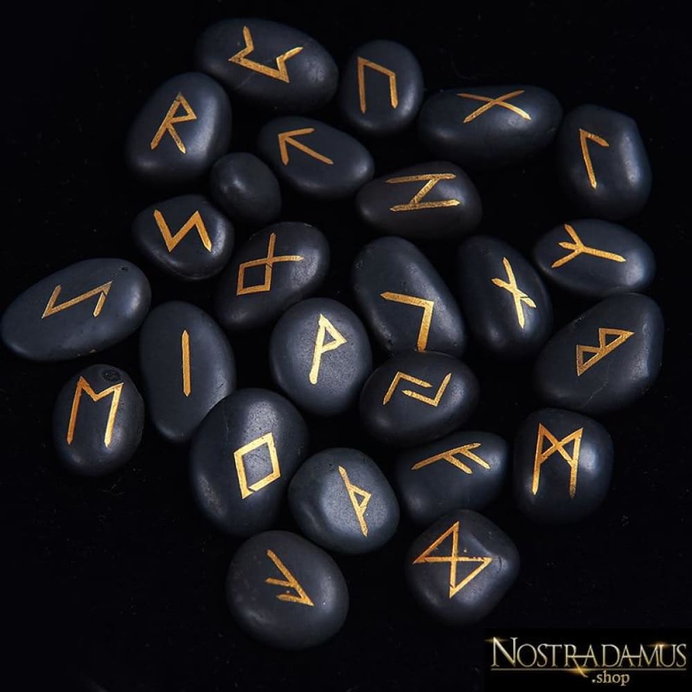 Runes divinatoires Noir et Or en pierre naturelle - Jeux de société