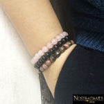 Triple Bracelet Élixir dAmour - Onyx Rhodonite et Quartz Rose - Wrap Bracelets