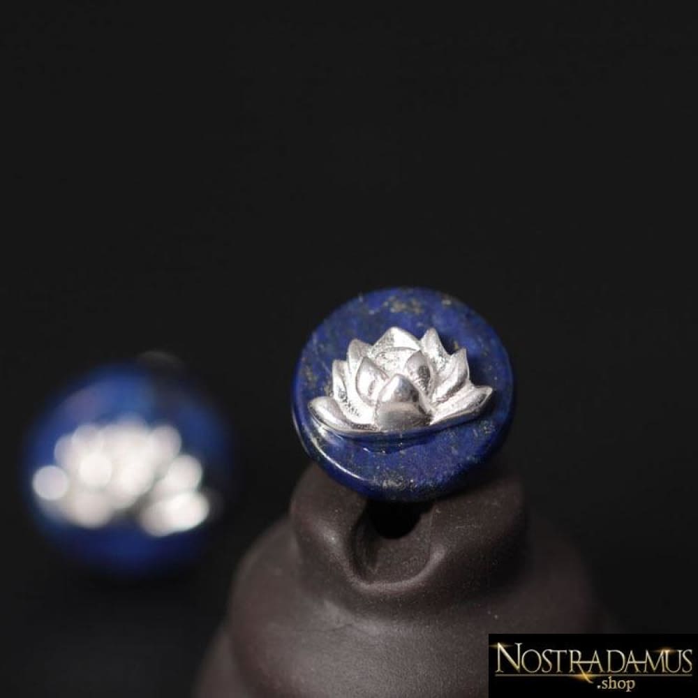 Boucles dOreilles Fleur de Lotus en Lapis Lazuli - Boucles Doreilles