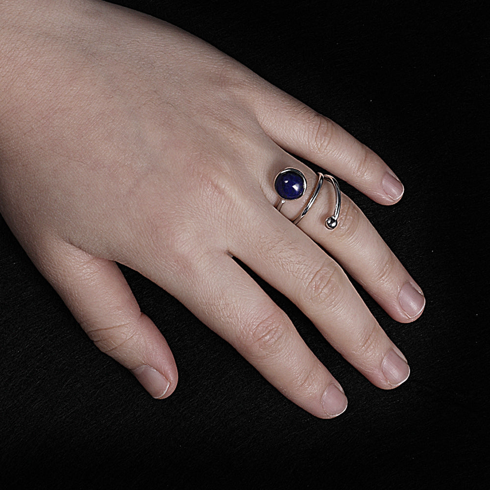 Bague Ancienne En Argent Massif 925 - Alliance Avec Lapis Lazuli - Occasion