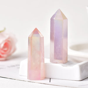 Baguette en Quartz Rose Arc-en-Ciel - Guérison du Karma Relationnel