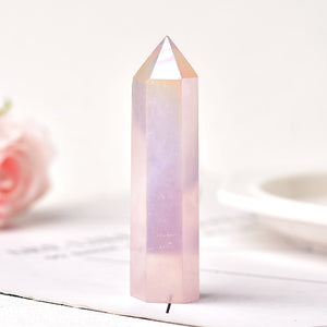 Baguette en Quartz Rose Arc-en-Ciel - Guérison du Karma Relationnel