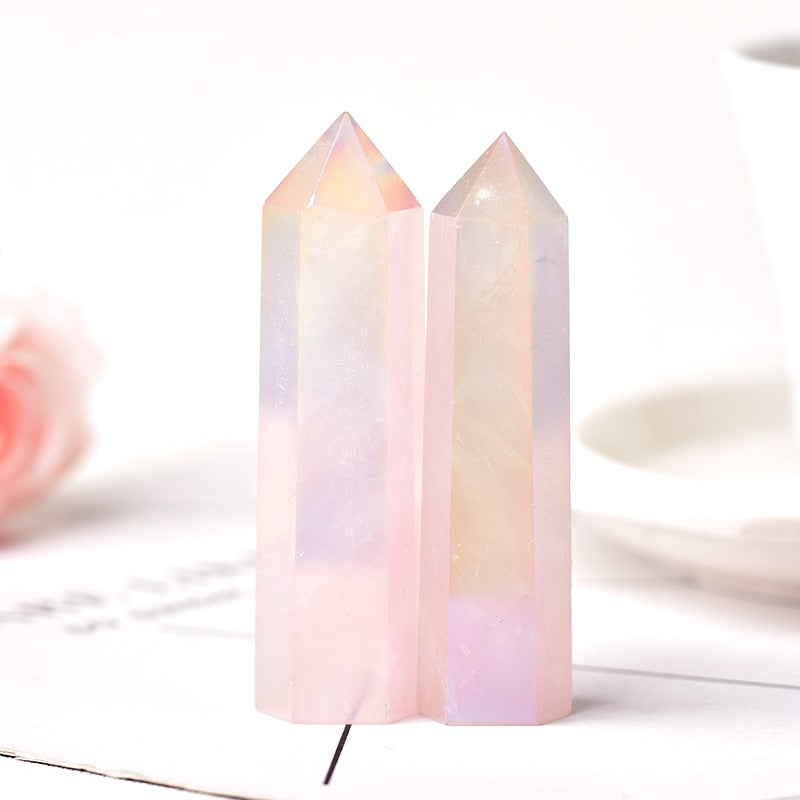 Baguette en Quartz Rose Arc-en-Ciel - Guérison du Karma Relationnel