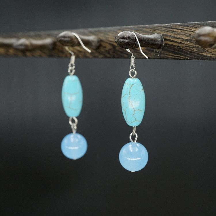 Boucles d'Oreilles 'Anti-Stress' - Howlite & Calcédoine Bleue