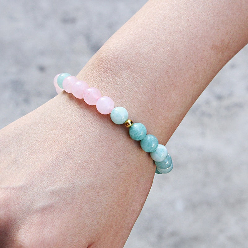 Bracelet 'Harmonie' - Quartz Rose & Amazonite