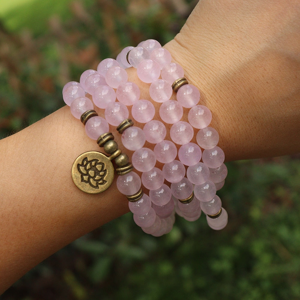 Mala Tibétain en Quartz Rose - 'Pouvoir de l'Amour'