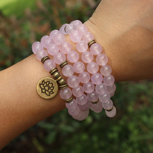 Mala Tibétain en Quartz Rose - 'Pouvoir de l'Amour'