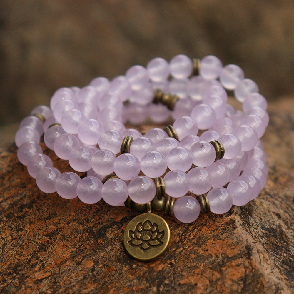 Mala Tibétain en Quartz Rose - 'Pouvoir de l'Amour'