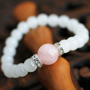 Bracelet en Calcédoine Blanche & Quartz Rose - Harmonie