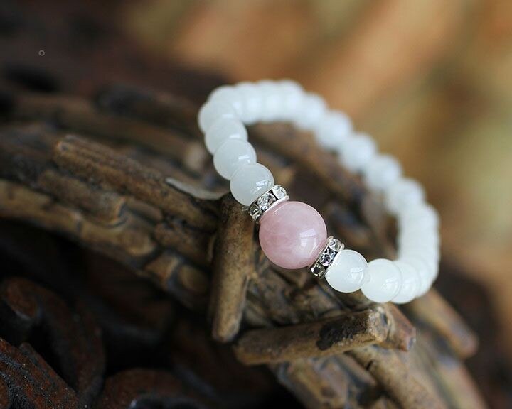Bracelet en Calcédoine Blanche & Quartz Rose - Harmonie