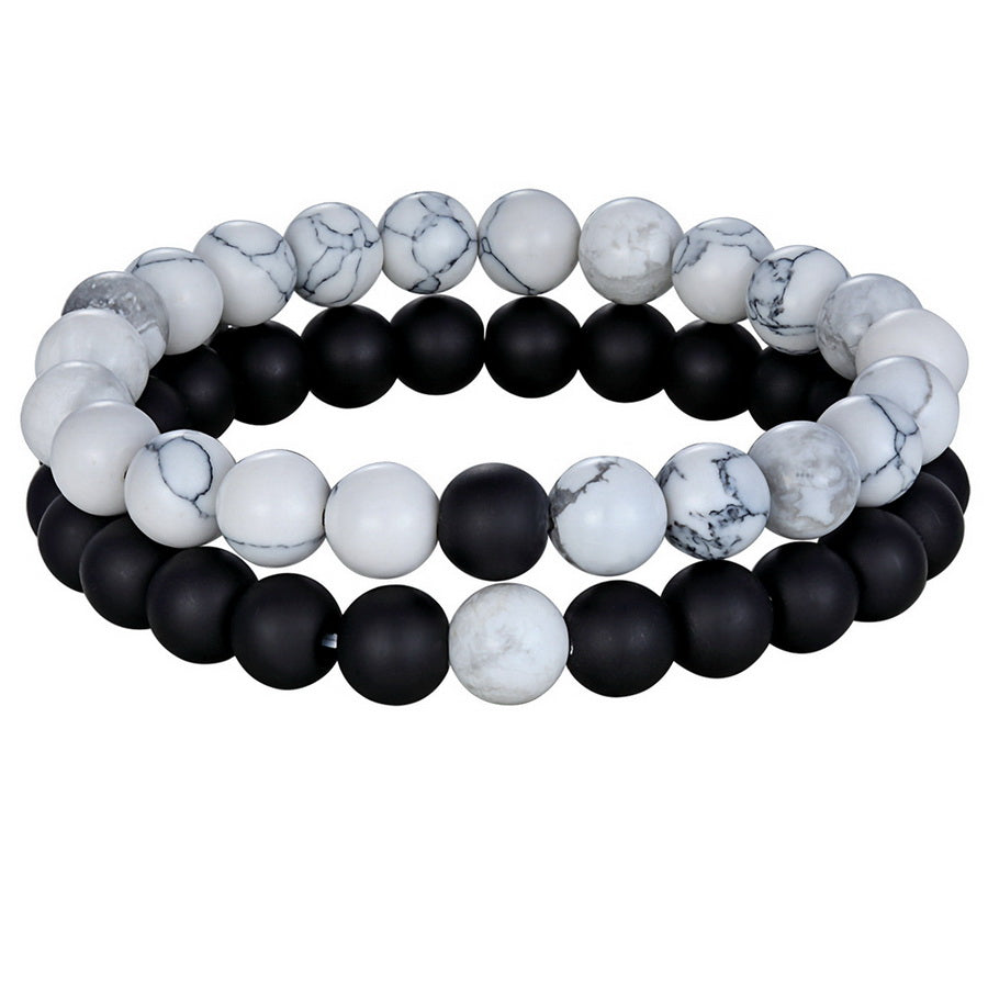 Double Bracelet 'Liens du Cœur' - Howlite & Onyx