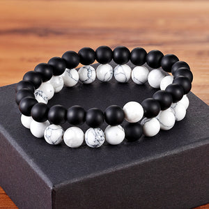 Double Bracelet 'Liens du Cœur' - Howlite & Onyx