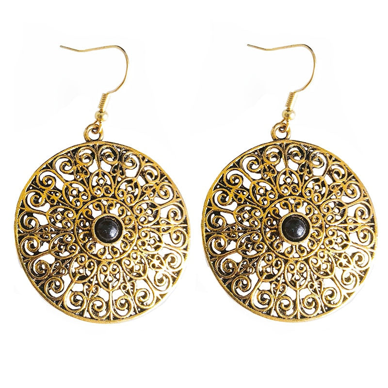 Boucles d'Oreilles 'Mandala' - Onyx Noir