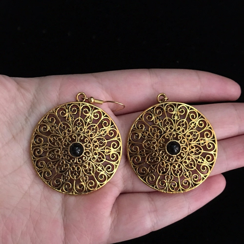 Boucles d'Oreilles 'Mandala' - Onyx Noir