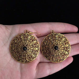 Boucles d'Oreilles 'Mandala' - Onyx Noir