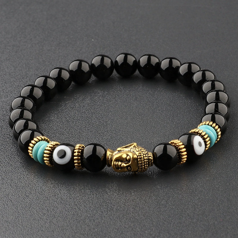 Bracelet Tibétain en Onyx Noir - Équilibre