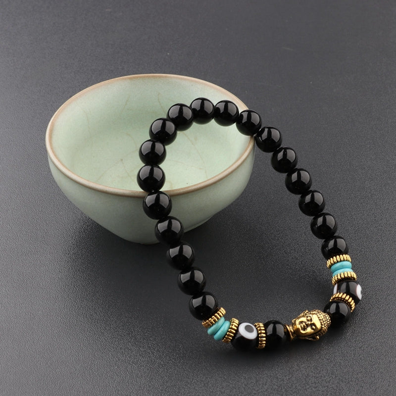 Bracelet Tibétain en Onyx Noir - Équilibre