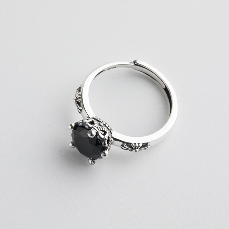 Bague 'Ange Gardien' - Argent & Obsidienne