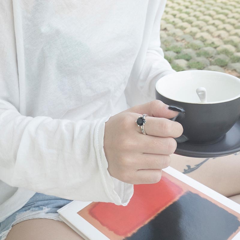 Bague 'Ange Gardien' - Argent & Obsidienne