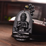 Pendentif 'Dharmachakra' en Obsidienne