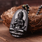 Pendentif 'Dharmachakra' en Obsidienne