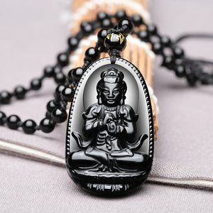 Pendentif 'Dharmachakra' en Obsidienne