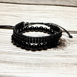 Double Bracelet 'Purification Vibratoire' en Obsidienne