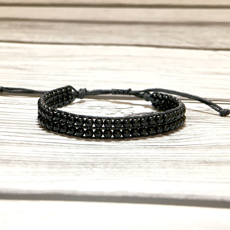 Double Bracelet 'Purification Vibratoire' en Obsidienne