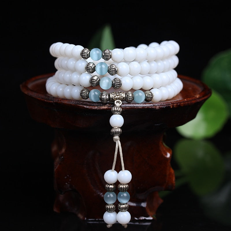 Mala Tibétain de Purification en Calcédoine Blanche