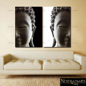 Tableau Bouddha Noir & Blanc - Deux panneaux - Peinture et Calligraphie