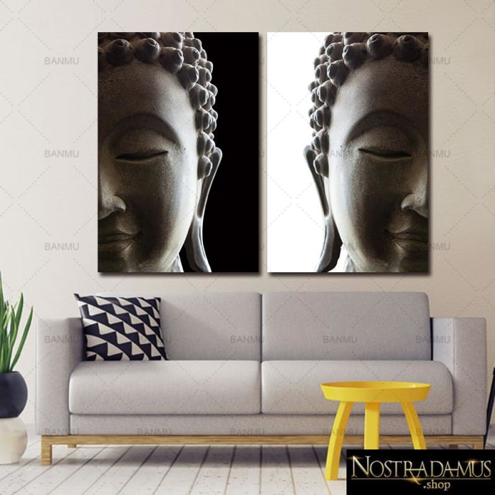 Tableau Bouddha Noir & Blanc - Deux panneaux - Peinture et Calligraphie