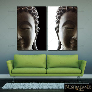 Tableau Bouddha Noir & Blanc - Deux panneaux - Peinture et Calligraphie