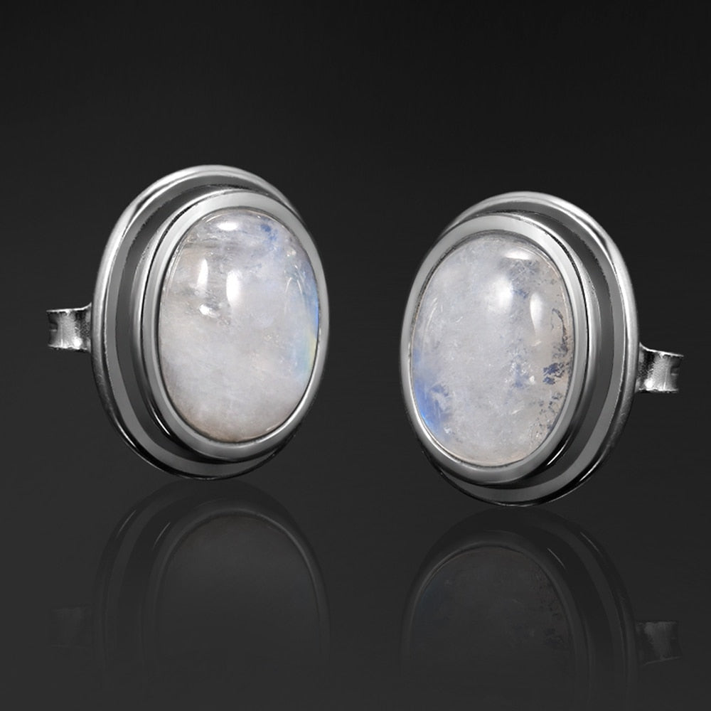 Boucles d'Oreilles 'Pierre de Lune' en Argent