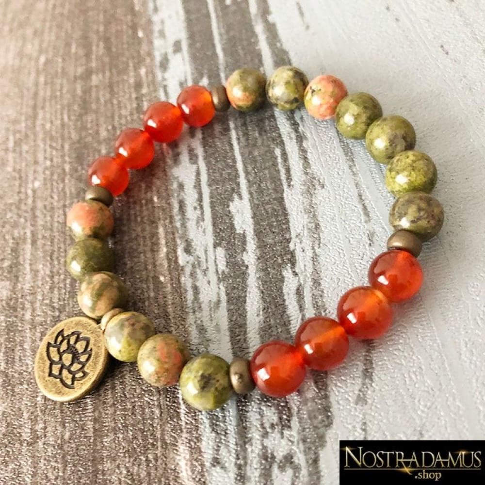 Bracelet Ancrage & Dynamisme - Unakite et Cornaline - Wrap Bracelets
