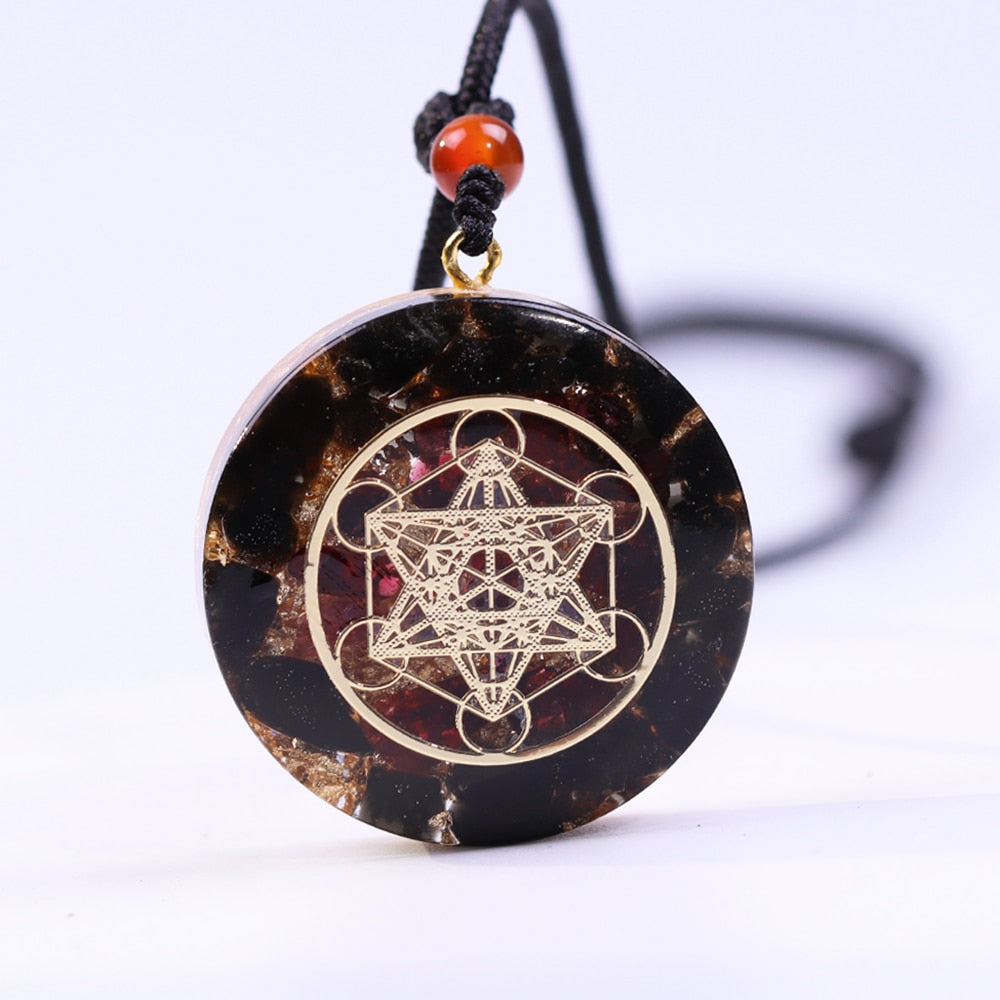 Pendentif Orgonite de Protection - Obsidienne & Grenat