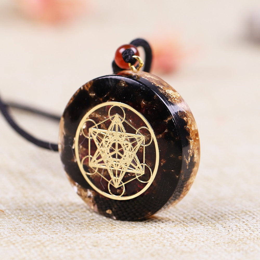 Pendentif Orgonite de Protection - Obsidienne & Grenat