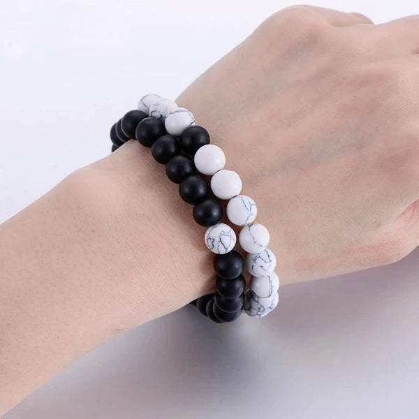 Double Bracelet 'Liens du Cœur' - Howlite & Onyx