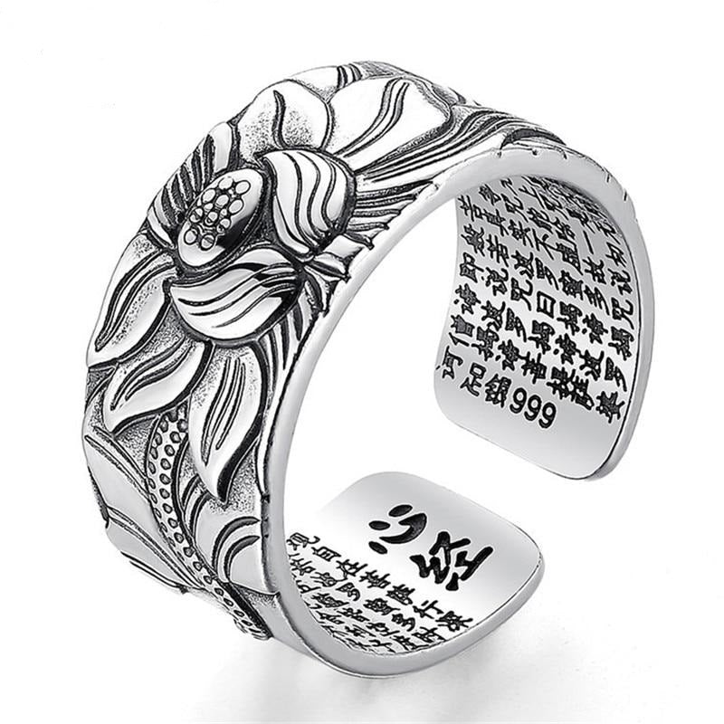 Bague 'Sutra du Lotus' en Argent Massif