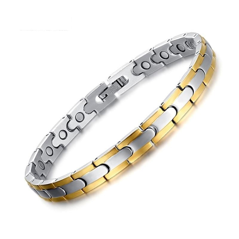 Bracelet de Magnétothérapie 'Argent & Or' en Acier inoxydable