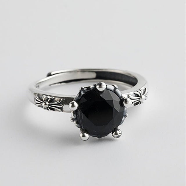Bague 'Ange Gardien' - Argent & Obsidienne