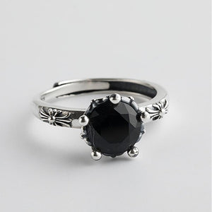 Bague 'Ange Gardien' - Argent & Obsidienne