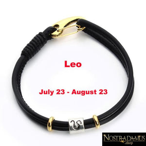 Bracelet en Cuir - Symbole Zodiacal - Lion - Charme Bracelets